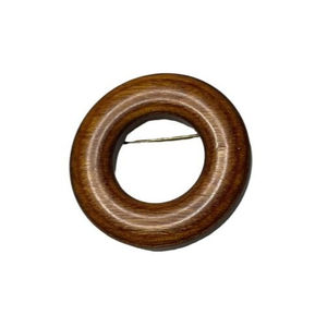 Vintage Mid Century Round Wood Circle Loop Ring Wooden Brooch Pin Handmade 1.75"